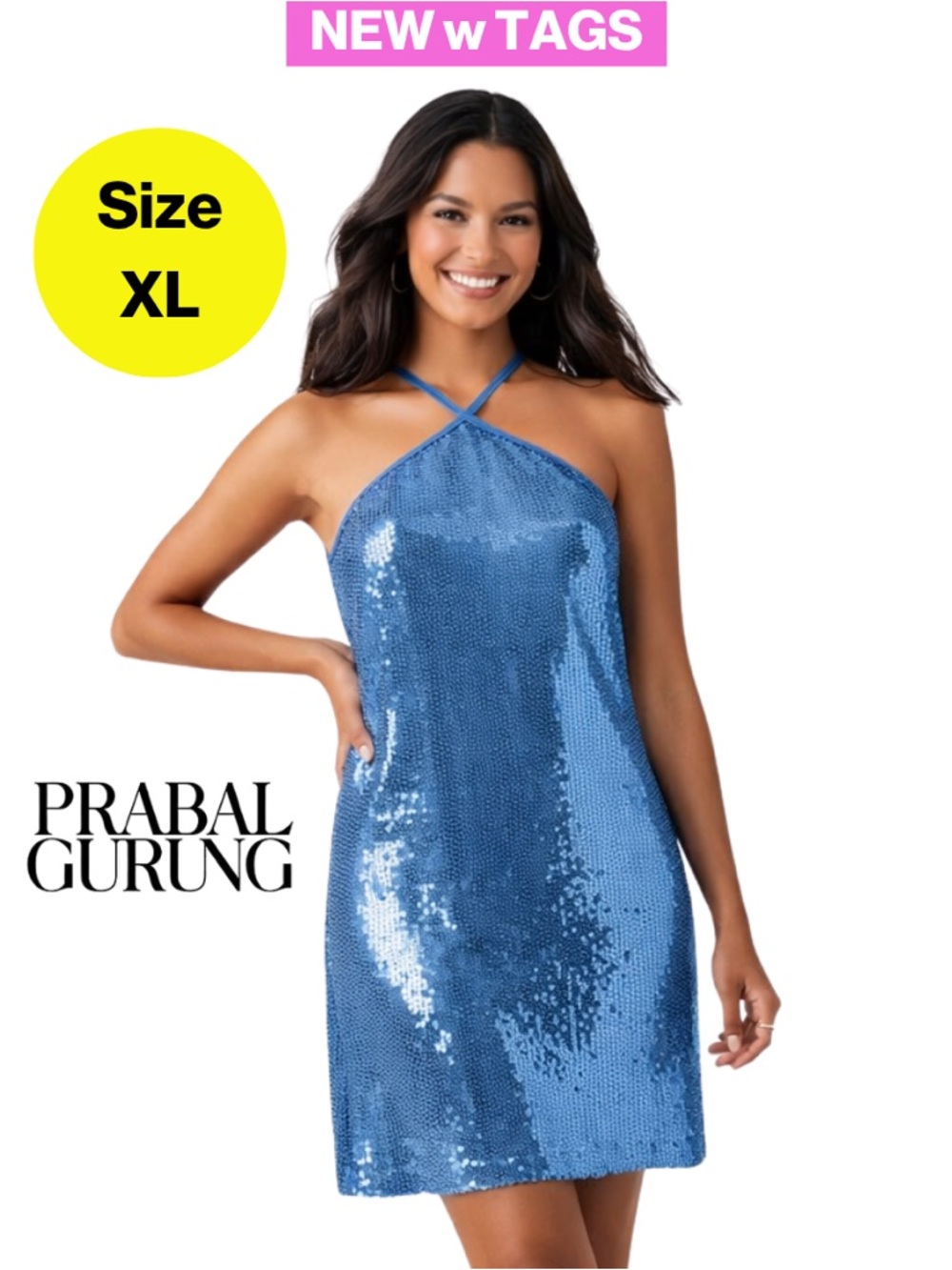 NEW w TAGS 🏷️ PRABAL GURUNG Baby Blue Sequins Formal Dress (Women's Size XL)